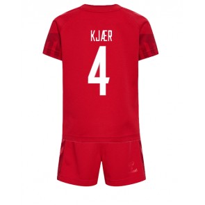 Danska Simon Kjaer #4 Domaci Dres za Dječji SP 2022 Kratak Rukavima (+ kratke hlače)